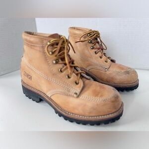 Lehigh Distressed Light Tan Lace Up Leather Work Boots Shoes Women’s Size 6.5